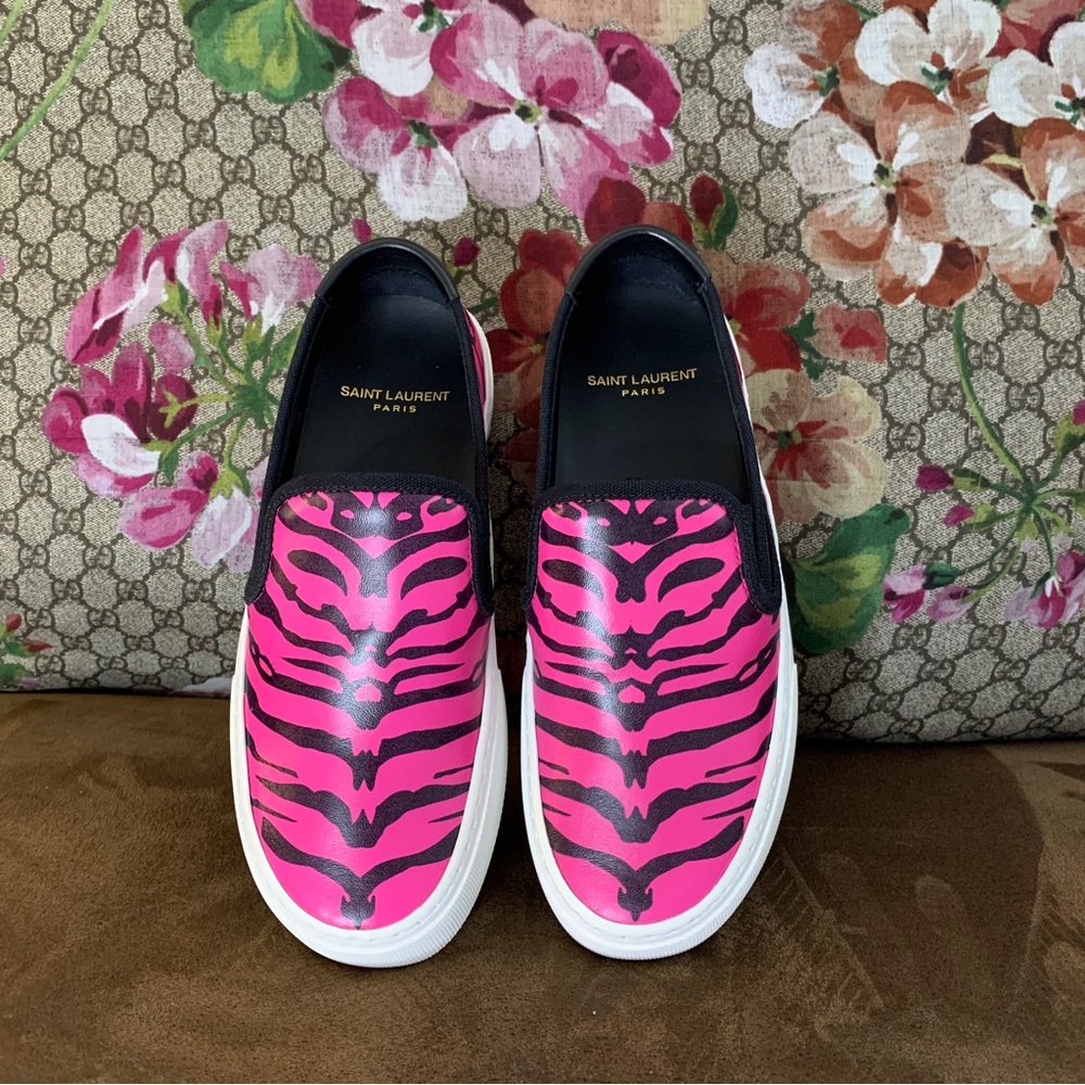 Saint Laurent Hot Pink Zebra Print Slip On Sneakers - Picture 4 of 14